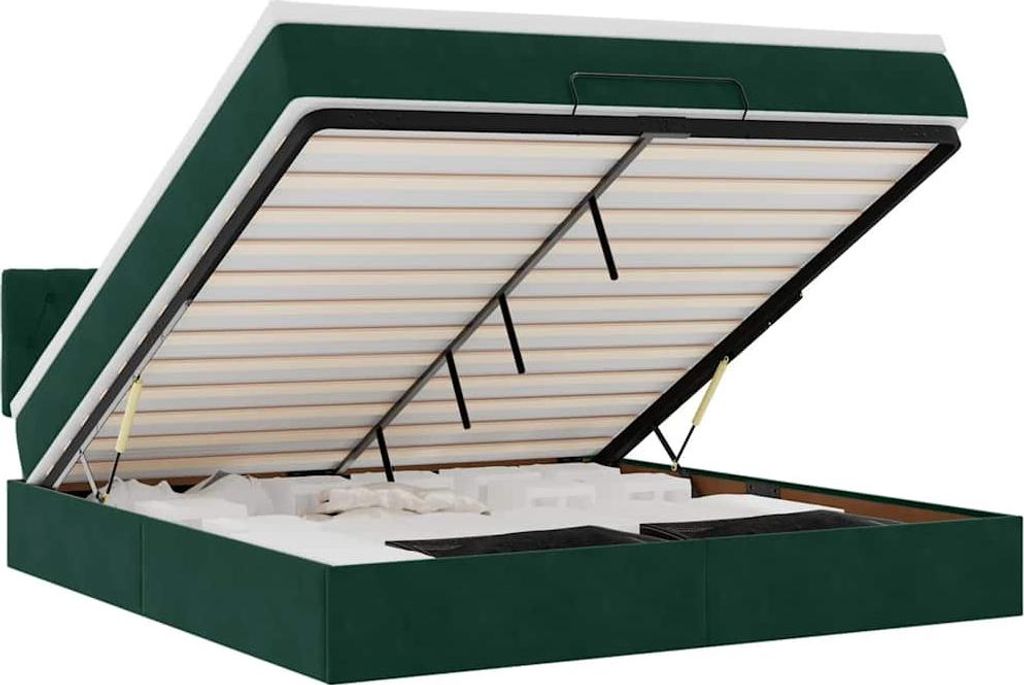vidaXL Ottoman-Bett mit Matratze & LEDs Dunkelgrün 160x200 cm Samt