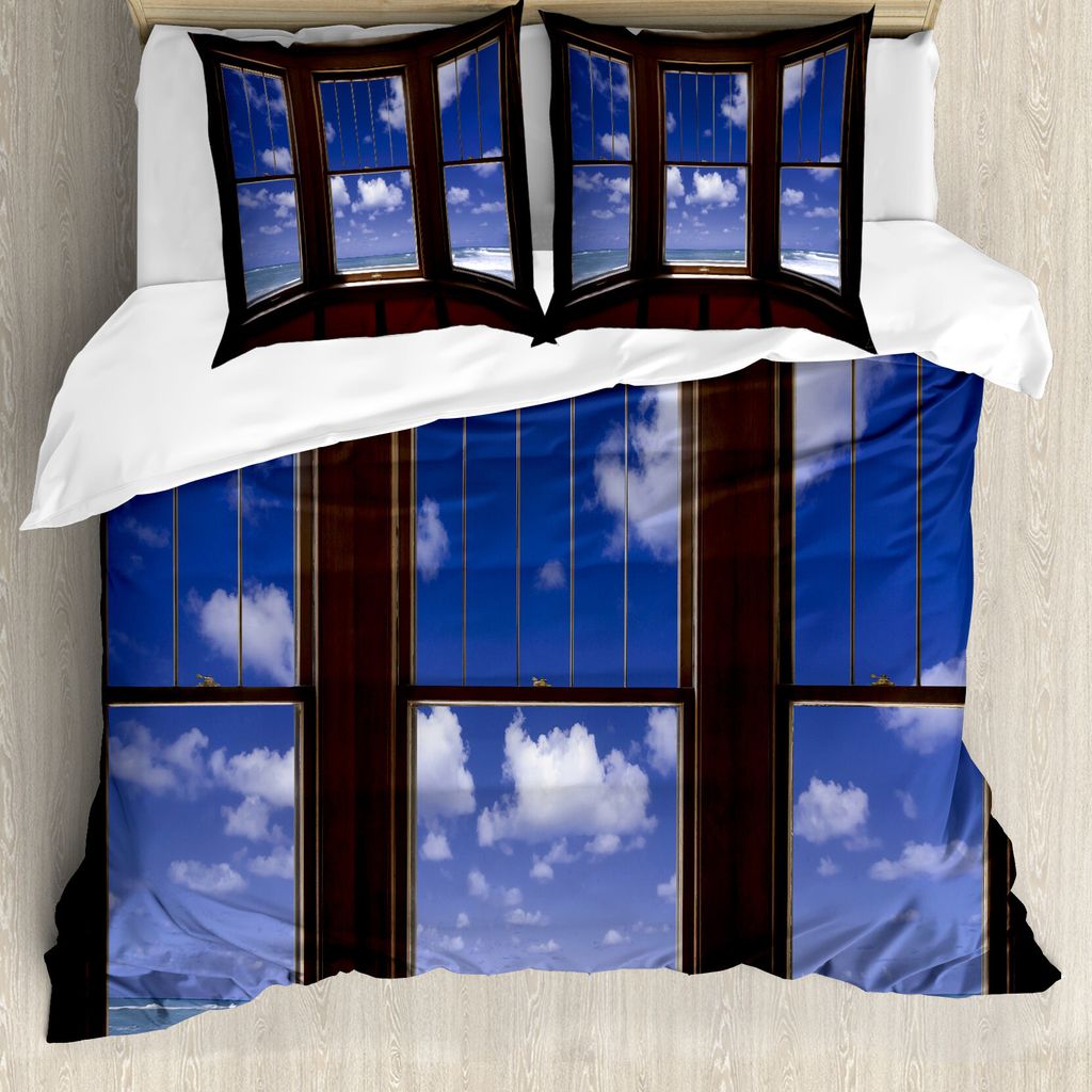 ABAKUHAUS Strand Bettbezug, Ozean Meer Wolken Blick, Milbensicher Allergiker geeignet mit Kissenbezügen, 155 cm x 220 cm - 80 x 80 cm, Dunkelbraun...
