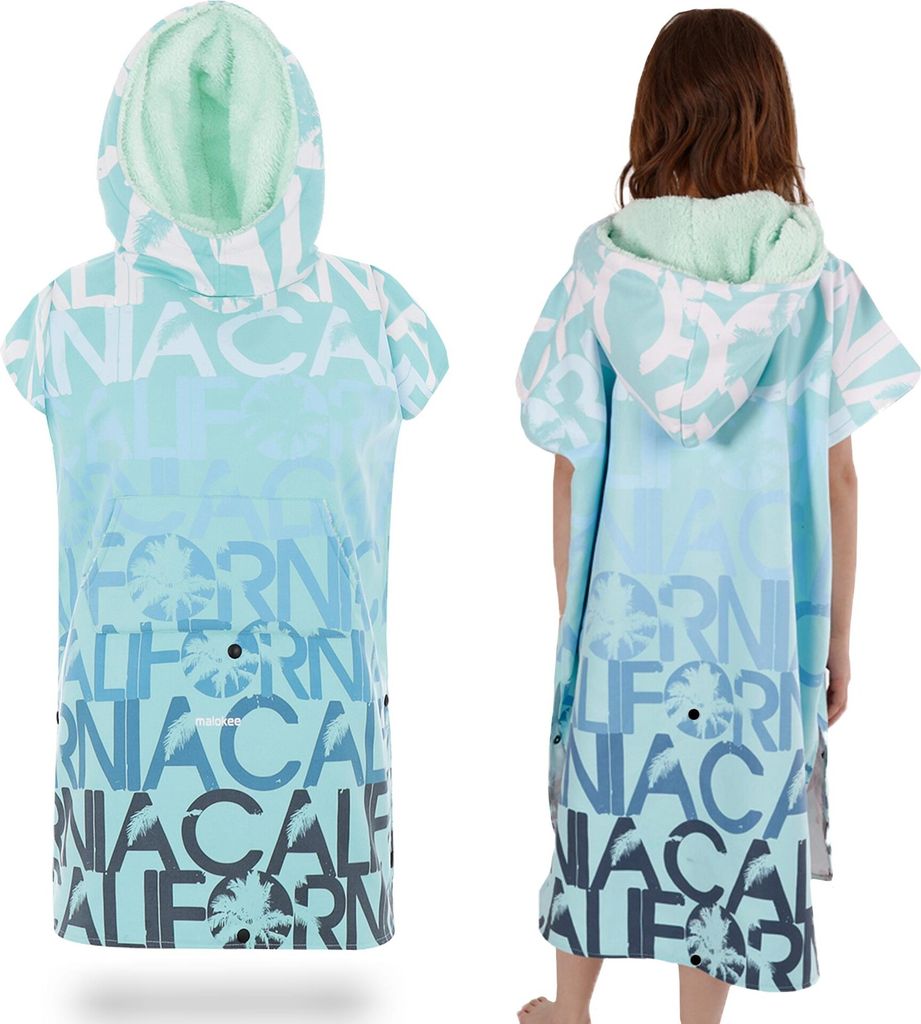 Mintgrünes Kinder-Poncho-Strandtuch aus Mikrofaser mit Kapuze für den Pool