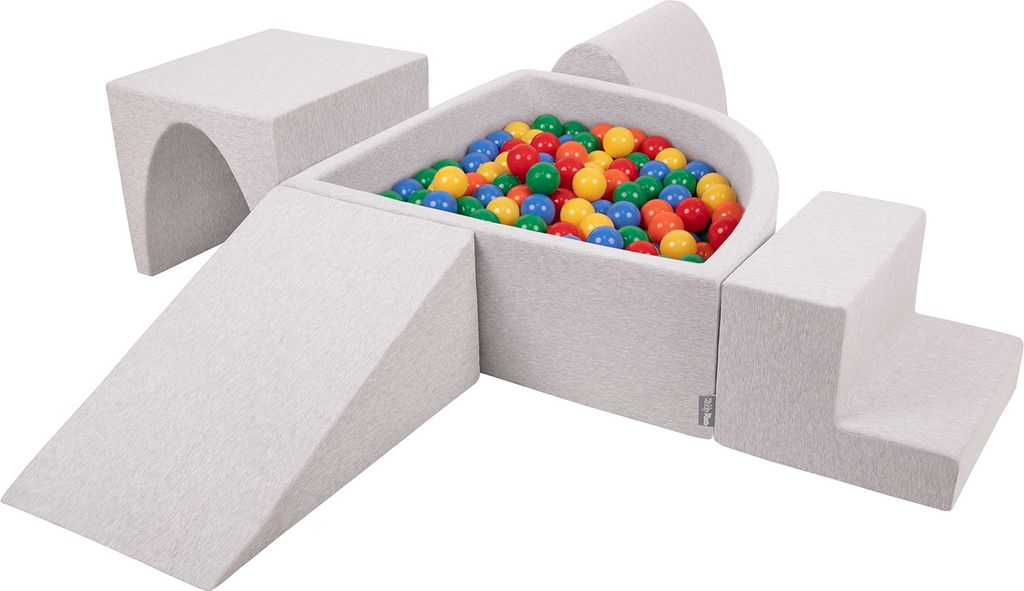 KiddyMoon Spielplatz Aus Schaumstoff Mit 300 Bälle 7cm Hindernisläufen Version 3 Viertel Eckig Bällebad Mit Bunten Bällen Für Babys Und Kinder