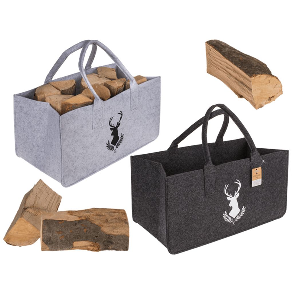 OOTB Graue Filztasche für Kaminholz Hirschkopf Produktbild 