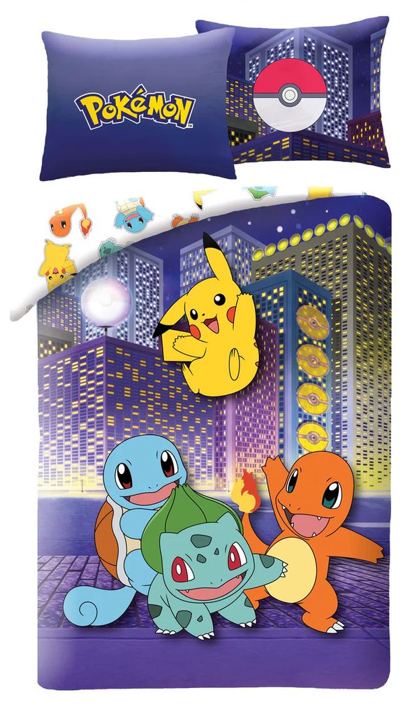 Dwustronna pościel Pokemon City, poszwa na kołdrę 140 x 200 Zdjęcie produktu 