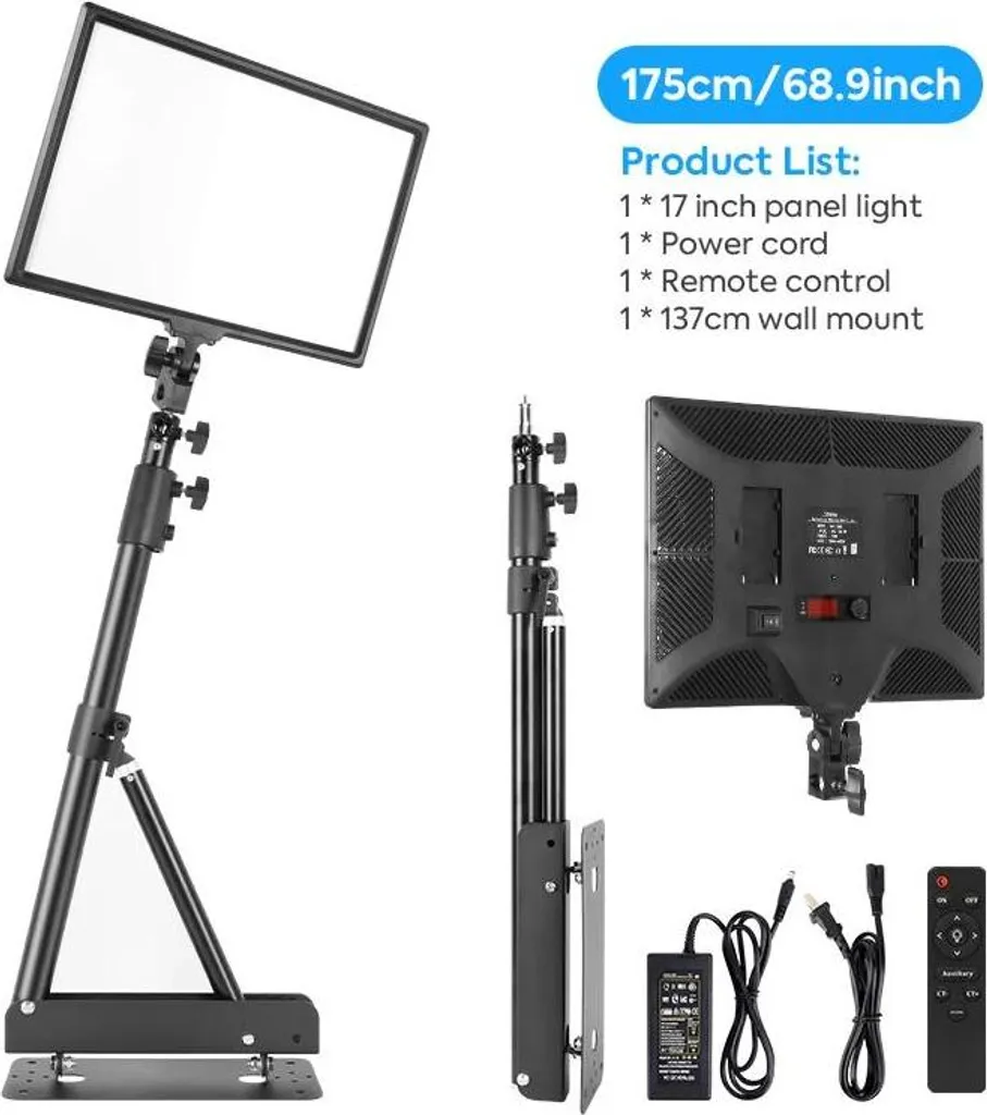 Lampe LED de studio 175 cm à intensité réglable et châssis léger