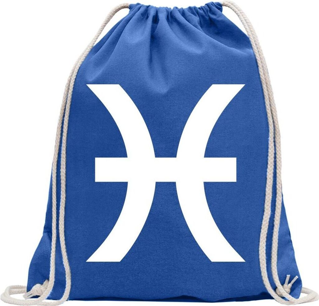 Kiwistar - Turnbeutel - royal - Fische Sternzeichen - Fun Rucksack Sport Beutel Gymsack Baumwolle mit Ziehgurt