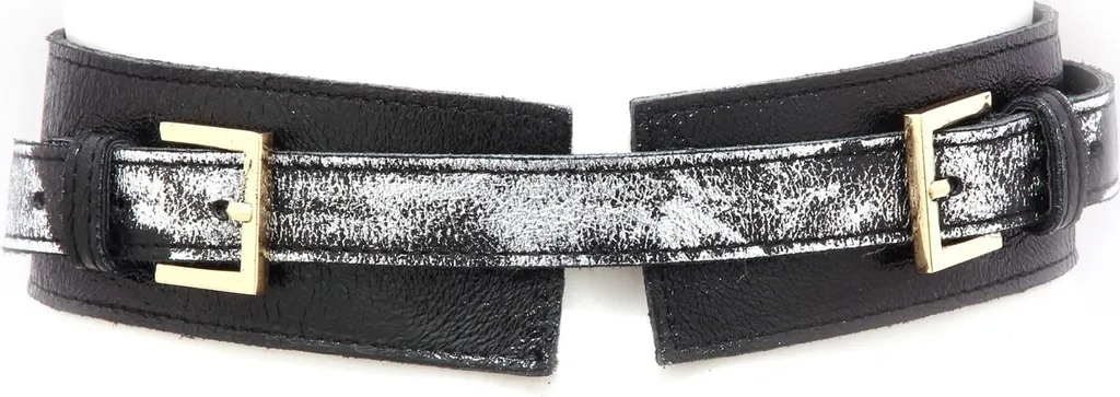 Cintura Donna D'ELLE 5013AG Pelle Vintage Nera Fibbia Argento