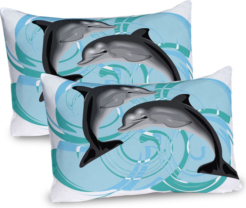 ABAKUHAUS Delfin Kissenbezug Packung mit 2, Digital-Bild des abstrakten Ozean-themenorientierten SeeLebens zwei Delphin Friends Sea Print, Dekorati...