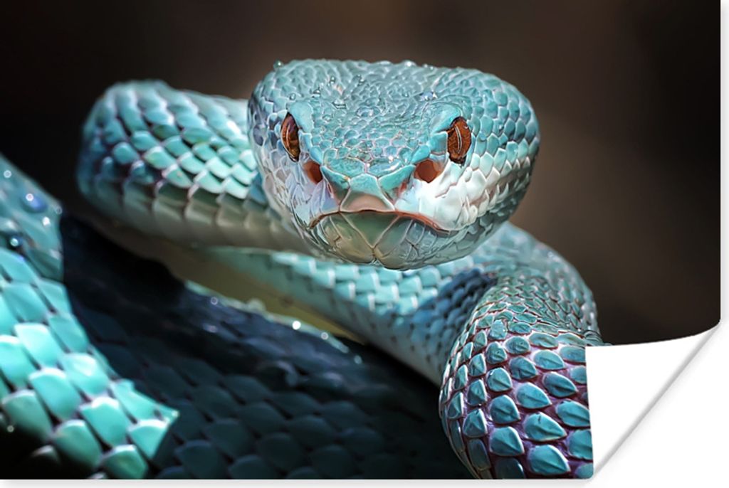 MuchoWow Poster Blaue Schlange mit durchdringendem Blick 30x20 cm - Plakate - Print