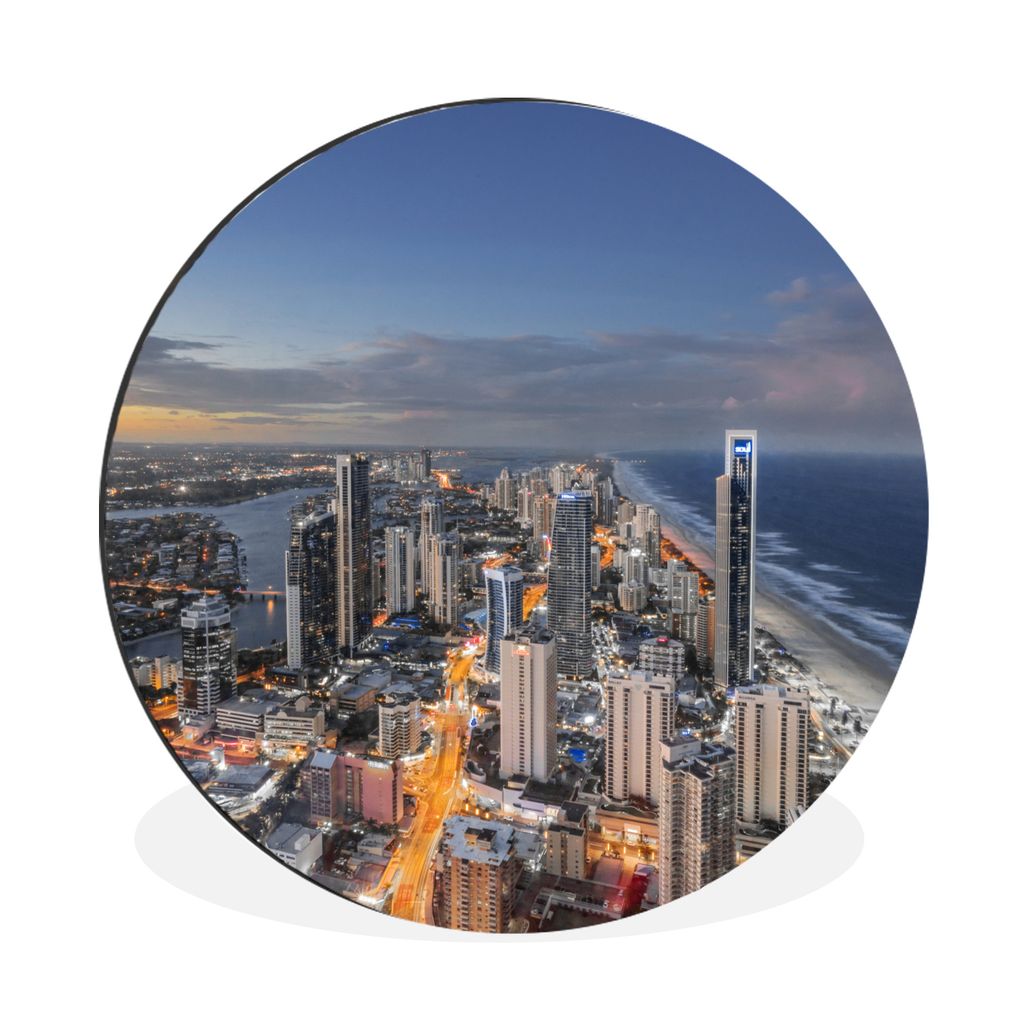 MuchoWow Aluminium Wandkreis Abenddämmerung über der Küste von Brisbane in Australien Ø 30 cm Wanddeko Modern Wohnzimmer - Wand Bild - Wohnzi...
