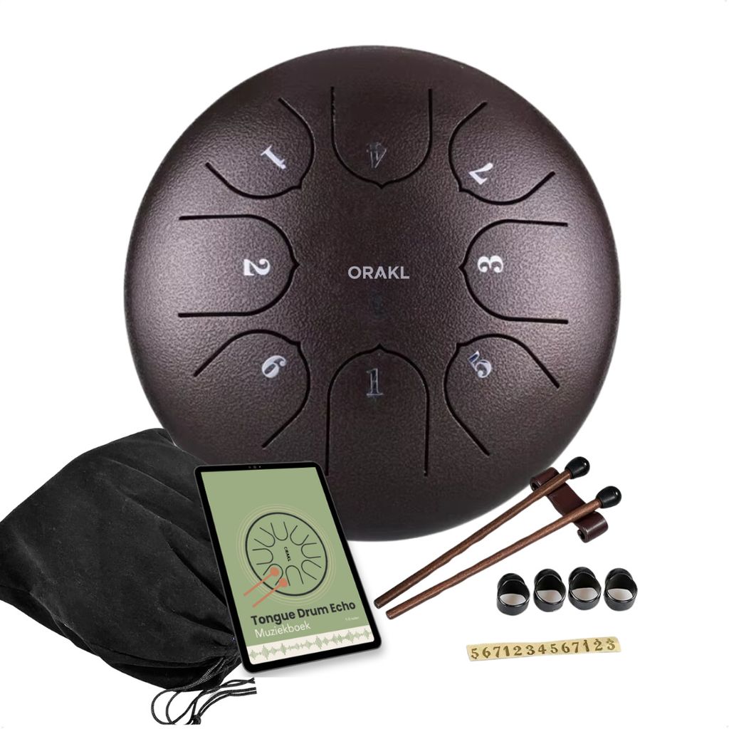 Orakl - Steel Tongue Drum Echo Sonnenbronze - Inklusive Lehrbuch - Handpfanne ø 16 cm - Zungentrommel - Rain Drum - Regentrommel - Klangschale