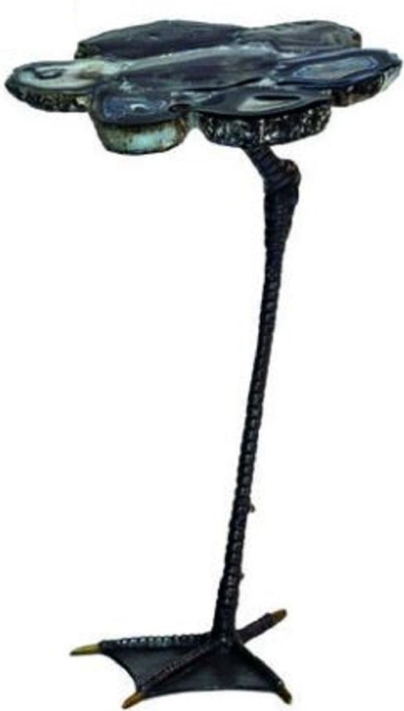 Casa Padrino Luxus Beistelltisch Schwarz 30 x 39,5 x H. 41,5 cm - Moderner Tisch mit Achat Edelstein Tischplatte und Metall Tischbein im Entenfuß ...