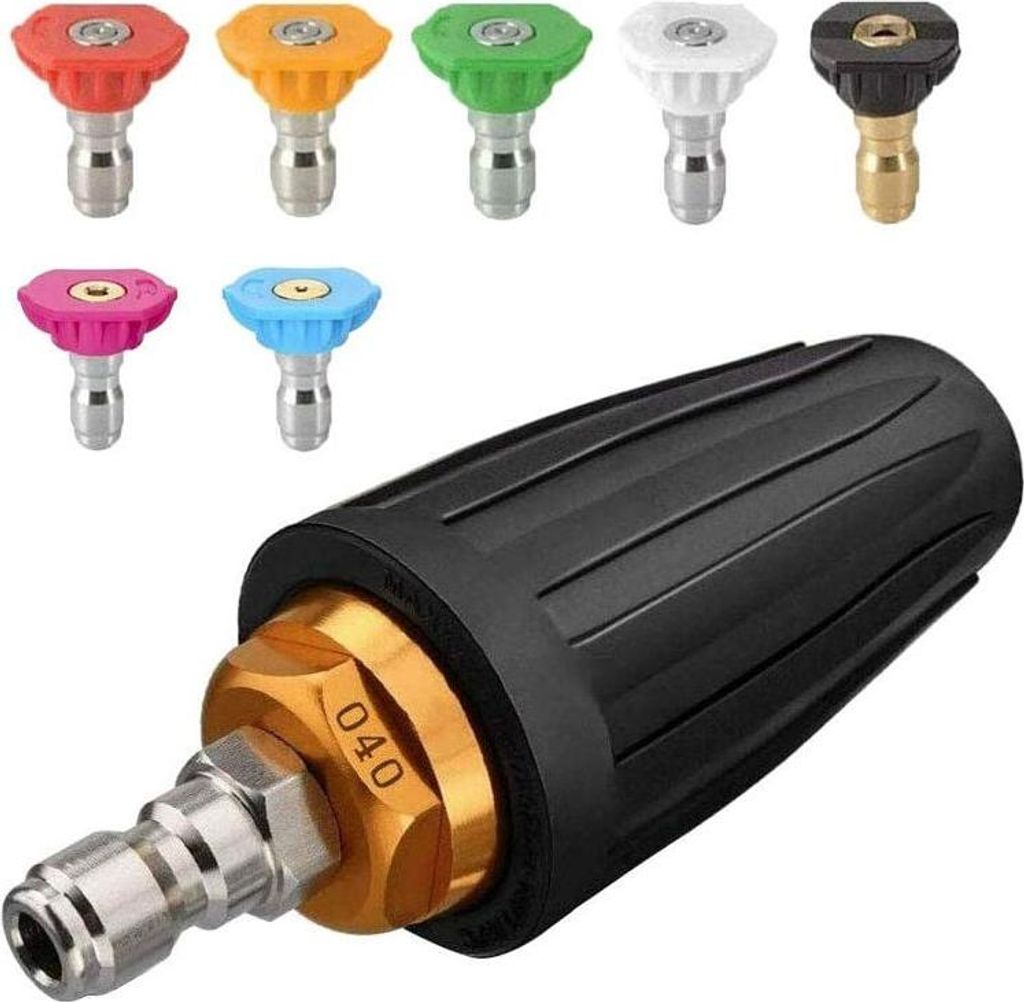 Turbodüse für Hochdruckreiniger, Rotationsdüse und 7 Aufsätze, 1/4"-Schnellanschluss, 4000 Psi, Schwarz, (406689), Düsenset für Hochdruckrein...