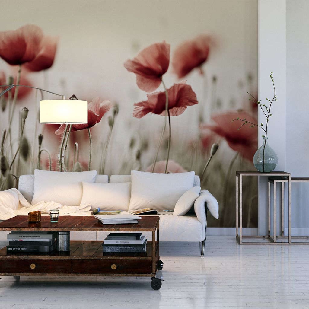 Muralo XXL Vlies FOTOTAPETE Roter MOHNBLUMEN Pole 3D Effekt (B) 520 cm x (H) 318 cm Tapete Wandtapete WOHNZIMMER SCHLAFZIMMER 5198