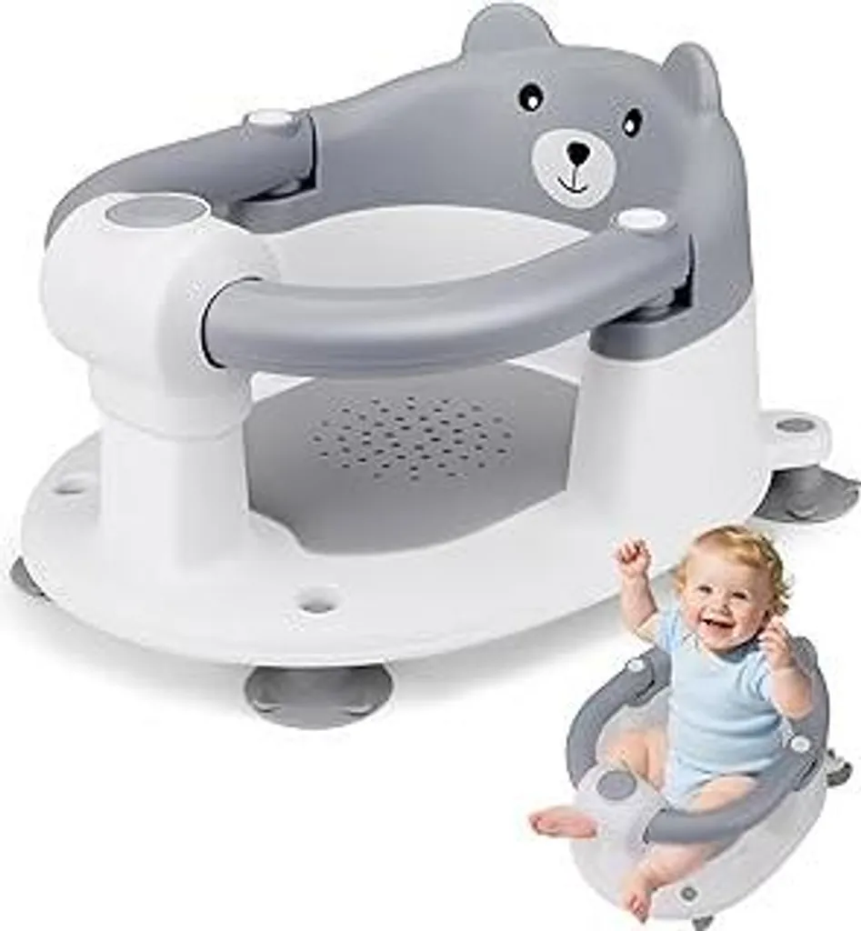 Sedile Vasca Bagno Neonato 6 Mesi+ Orsetto con 4 Ventose Grigio