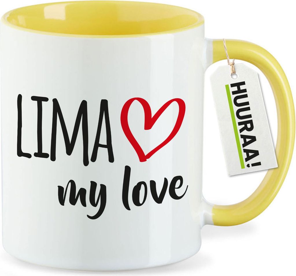 Huuraa Kaffeetasse Lima my love 330ml Gelb Keramik Kaffeebecher Geschenkidee
