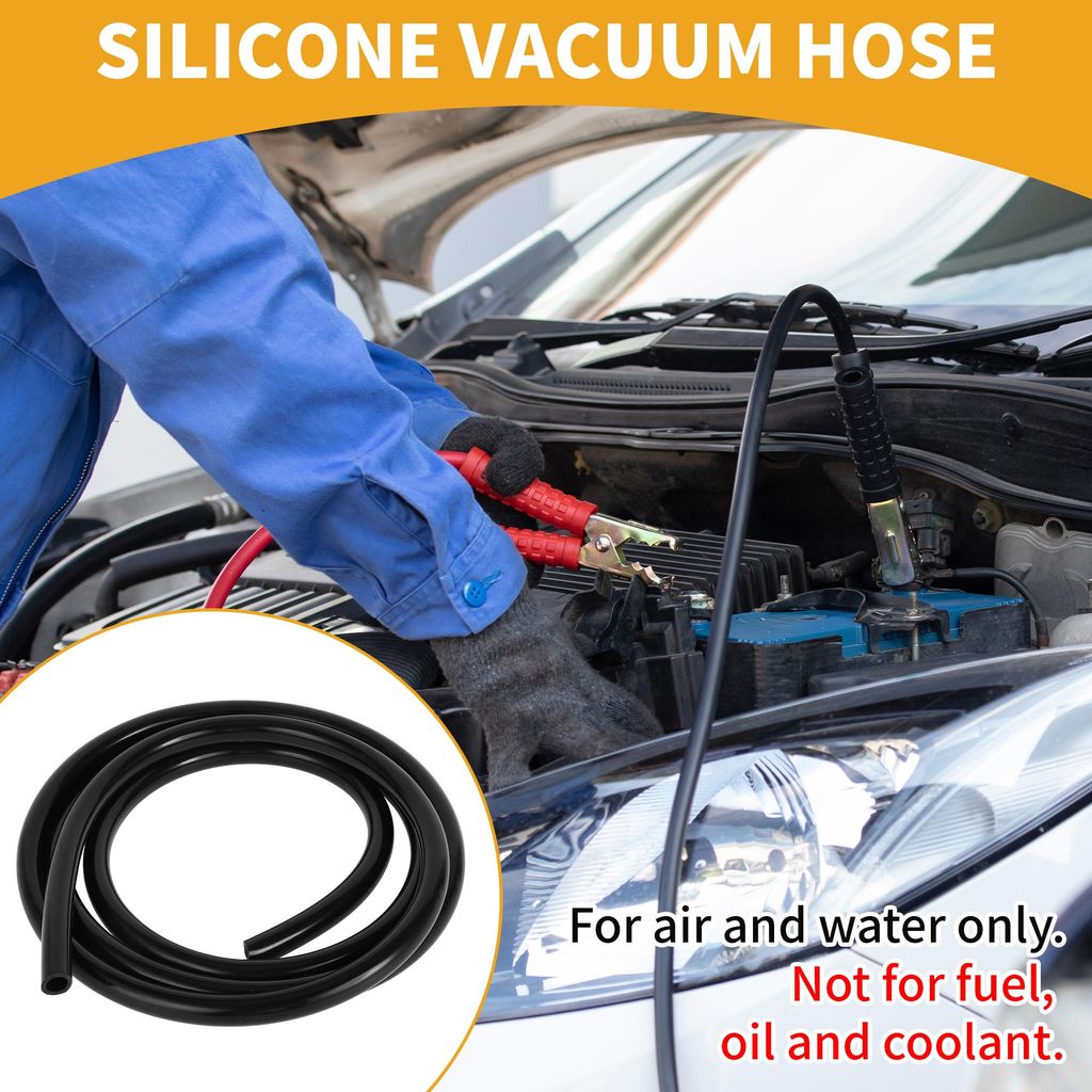 1 Stück 130PSI Maximaldruck Universeller Silikonschlauch für Vakuumschläuche für Autos Hochtemperatur-Silikonschlauch Schwarz 6,6FT 3/8" 10mm I...