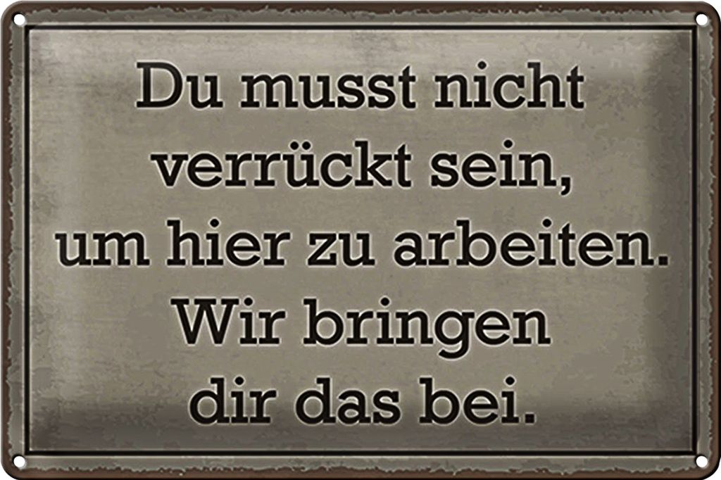 Blechschild Spruch 40x30cm du musst nicht verrückt sein arbeiten