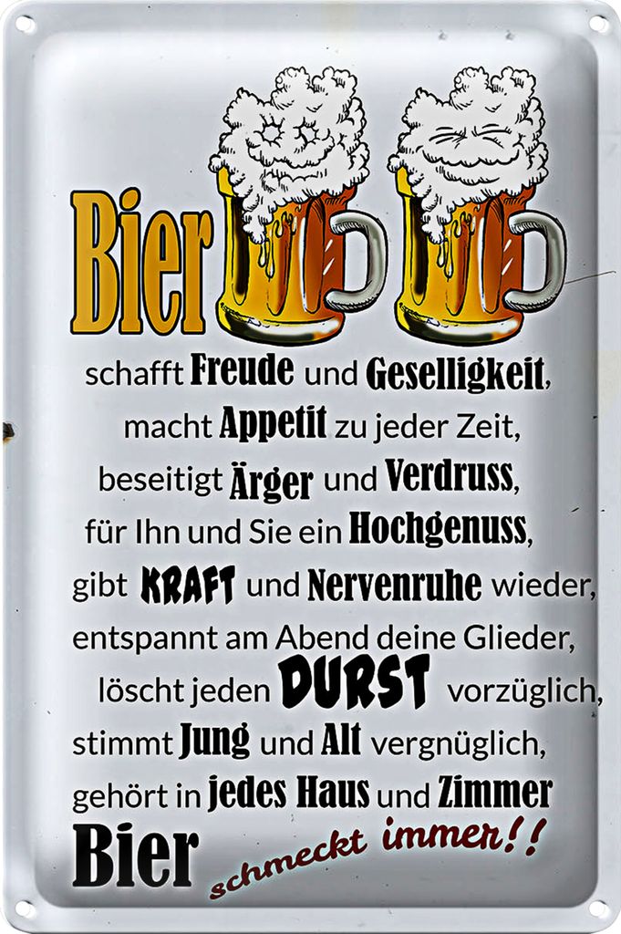 Blechschild 40x30cm Bier schmeckt immer Freude