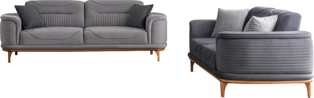 s Sofaset mit 2tlg Dreisitzer-Sofas aus Grauem Textil Neu