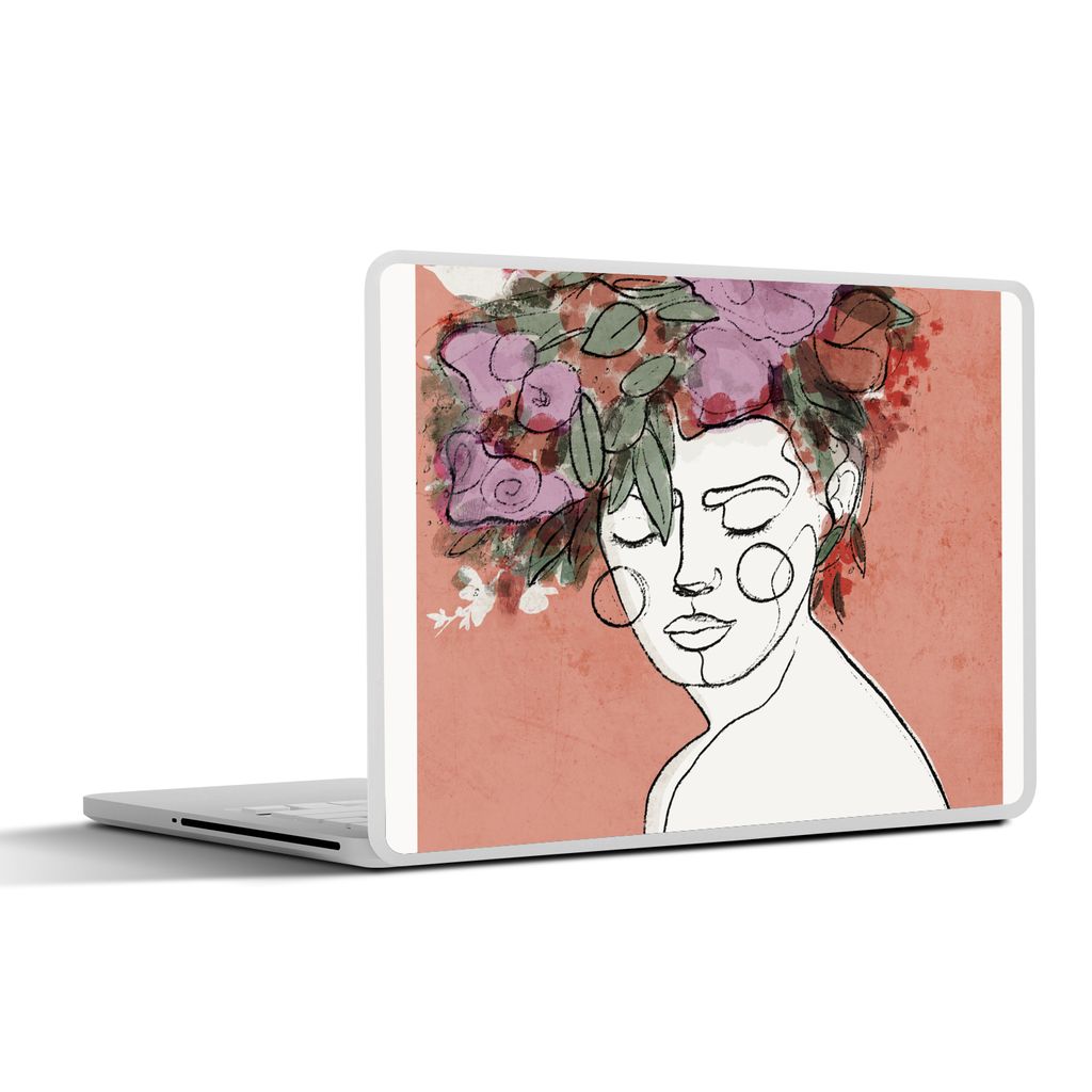 MuchoWow Laptop Aufkleber Sticker Cover Porträt - Frau - Blumen - Pastell 31x22.5 cm - Laptop-Deko