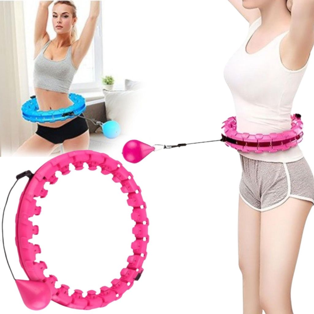 Fitness Hula Hoop mit Gewicht rosa, verstellbar mit Massage Noppen, Training für Bauchmuskeln, Taille und Rücken zuhause