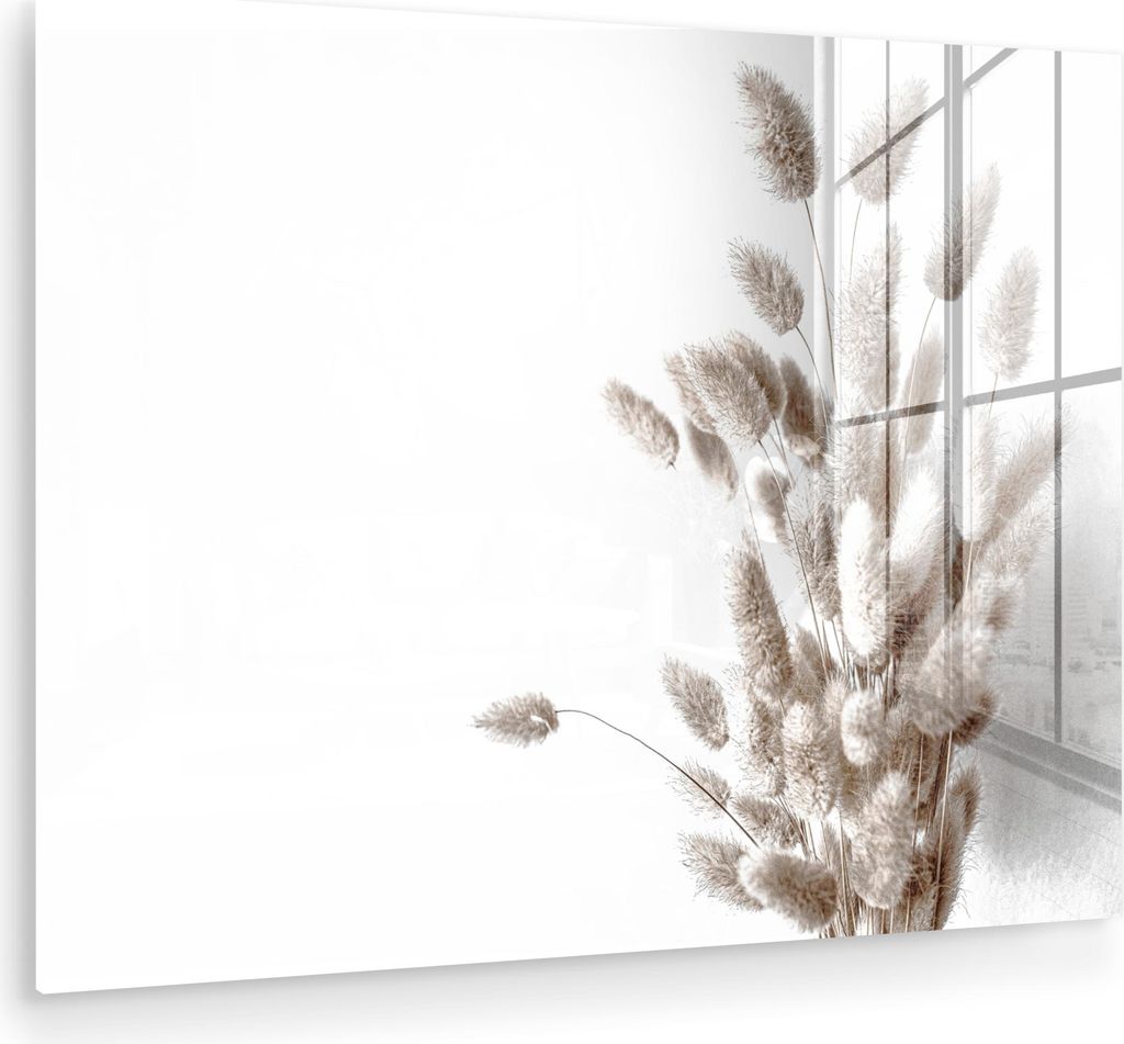 MuchoWow Glasbilder - Bilder auf Wandbild - Foto auf Glas Pflanzen - Federn - Weiß 80x60 cm Wanddekoration aus Glas - Acrylglasbild - Acrylbilder ...