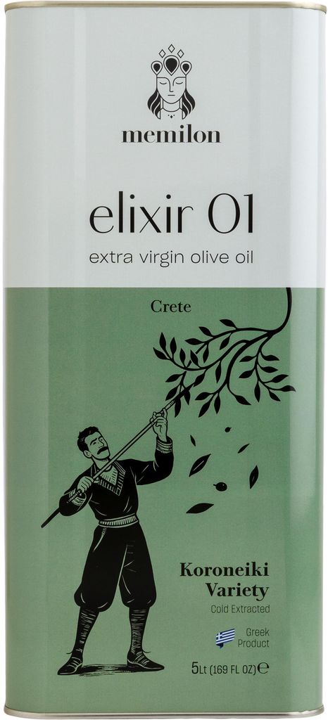 Memilon Elixir 01 – Griechisches Natives Olivenöl Extra aus Kreta 5 Liter | Säurearm 0,3% & Polyphenole 610 mg/kg-Kaltgepresst aus Familienmüh...
