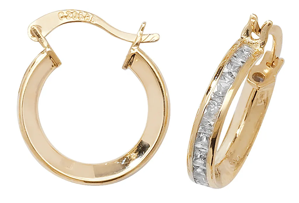 Boucles d'Oreilles Or 375 et Zirconium Brillant - Format 17mm x 15mm