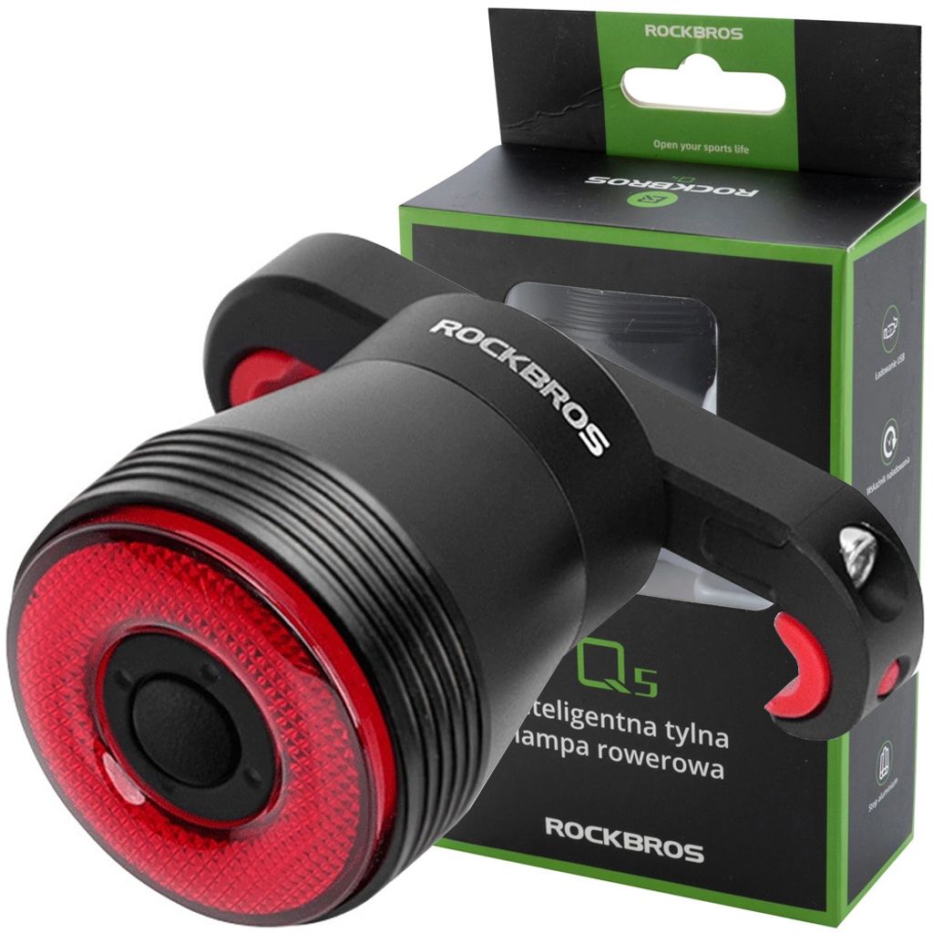 Rockbros Q5 black rear bicycle light with intelligent STOP Produktbild 