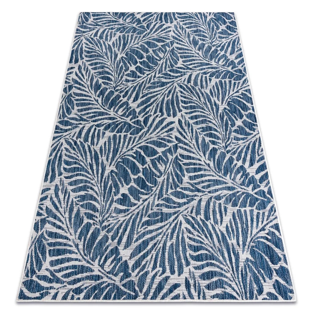 Tapis de couloir tissage plat aspect sisal écru et bleu 80x150