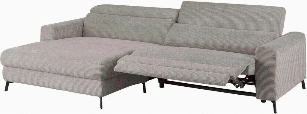 KAWOLA Sofa LAISKA Ecksofa Relaxfunktion teilmotorisch Cord steingrau Longchair links