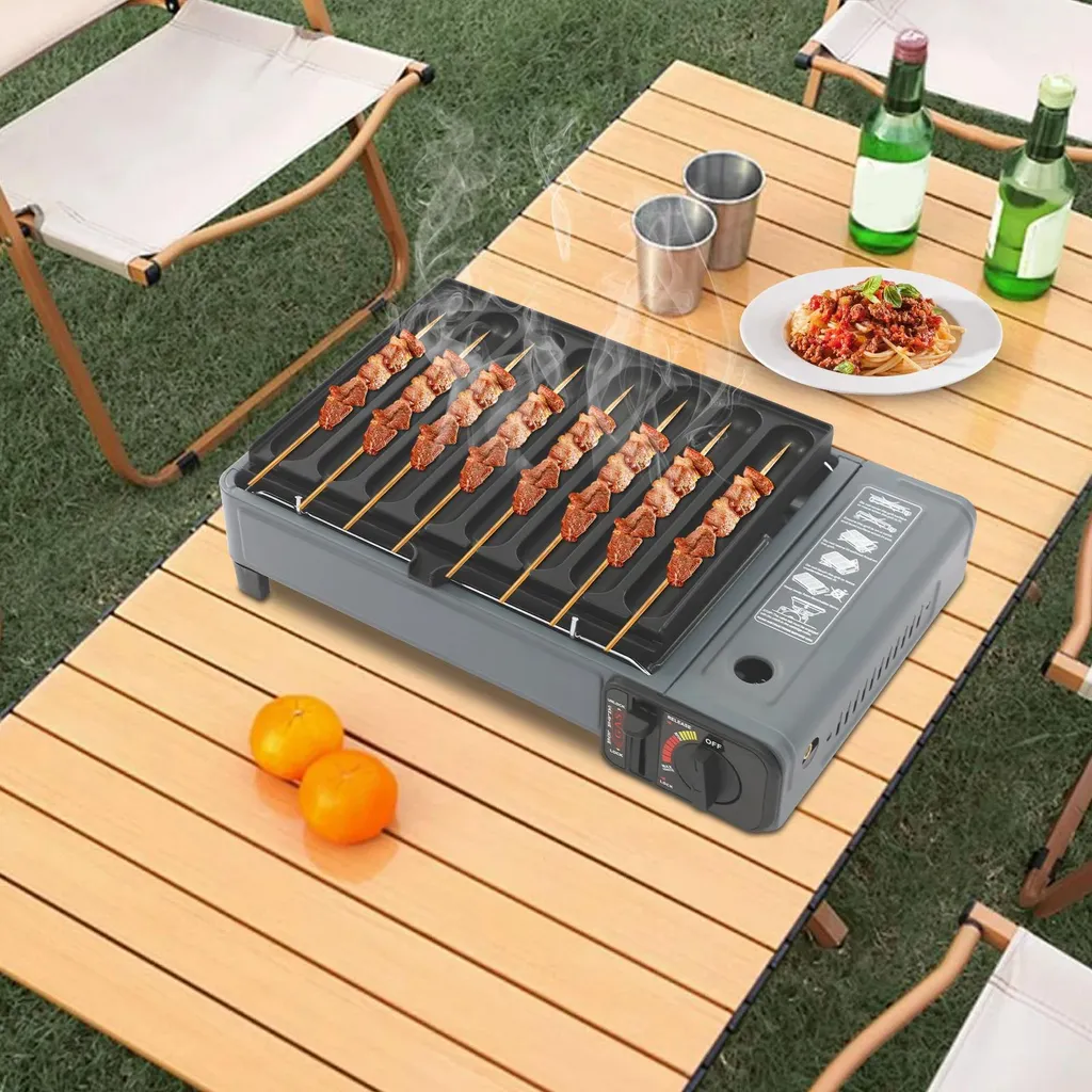 Barbecue de table à gaz portable avec plaque de cuisson et mallette bleu - 3