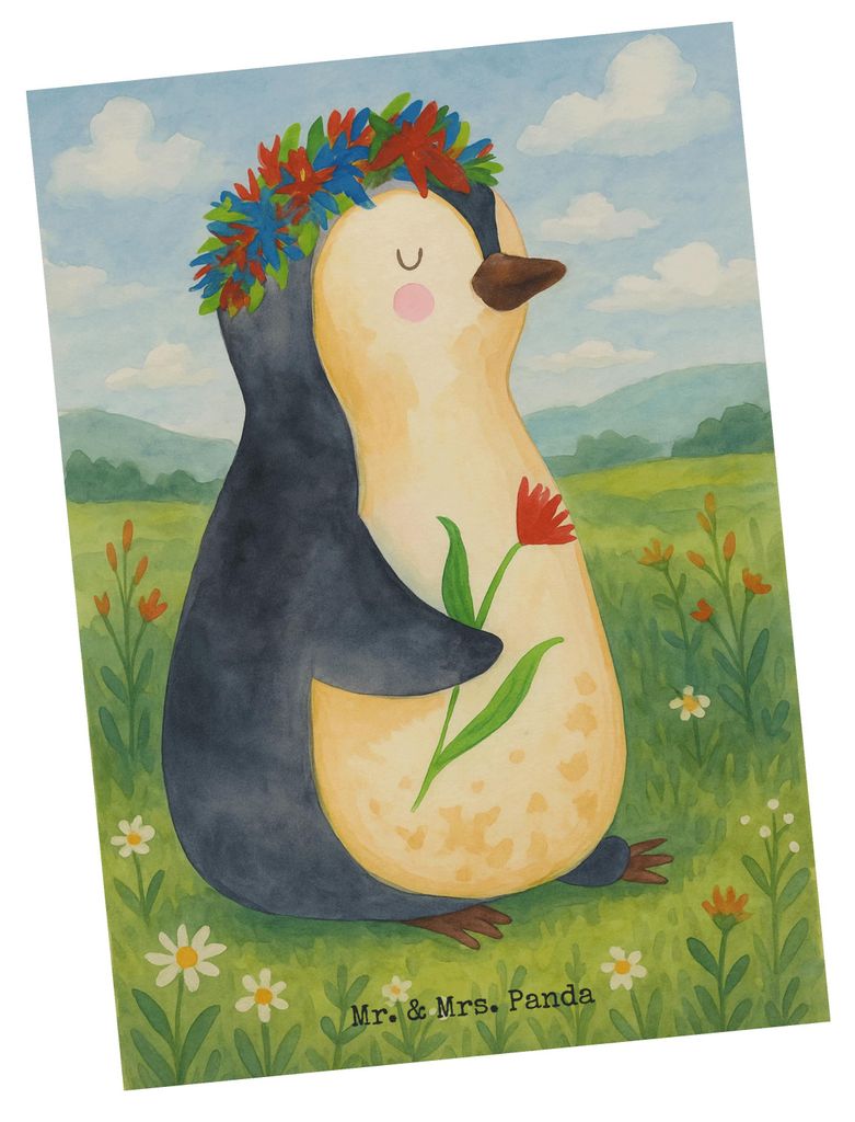 Mr. & Mrs. Panda Grußkarte Pinguin Blumen Design - Weiß - Geschenk, Wunderschön, Postkarte, Postkarten, Fotokarte, Geschenkidee, Ansichtskarten,...
