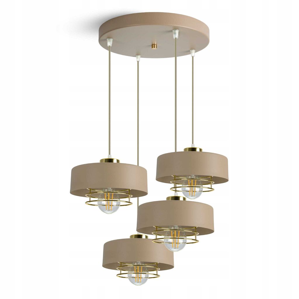 Luxolar Pendelleuchte Beige Gold 4 flammig E27 LED 60W - modern Hängelampe mit metal Drahtabdeckung - Deckenlampe wohnzimmer