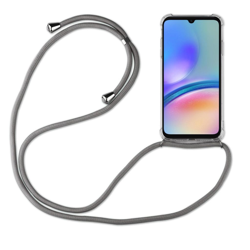 Handykette für Samsung Galaxy A05s Handyhülle mit Band Case TPU Hülle mit Kordel Grau