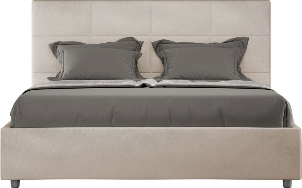 ITYHOME - Gepolstertes Bett mit Lattenrost 140x200 mit Mikrofaserbezug Sandfarbe Mika