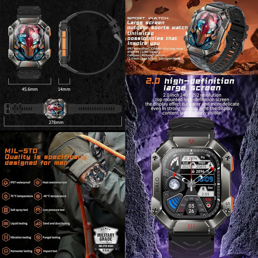 Activity Tracker Uomo 5ATM - Orologio Militare con Chiamate e SpO2 - 2