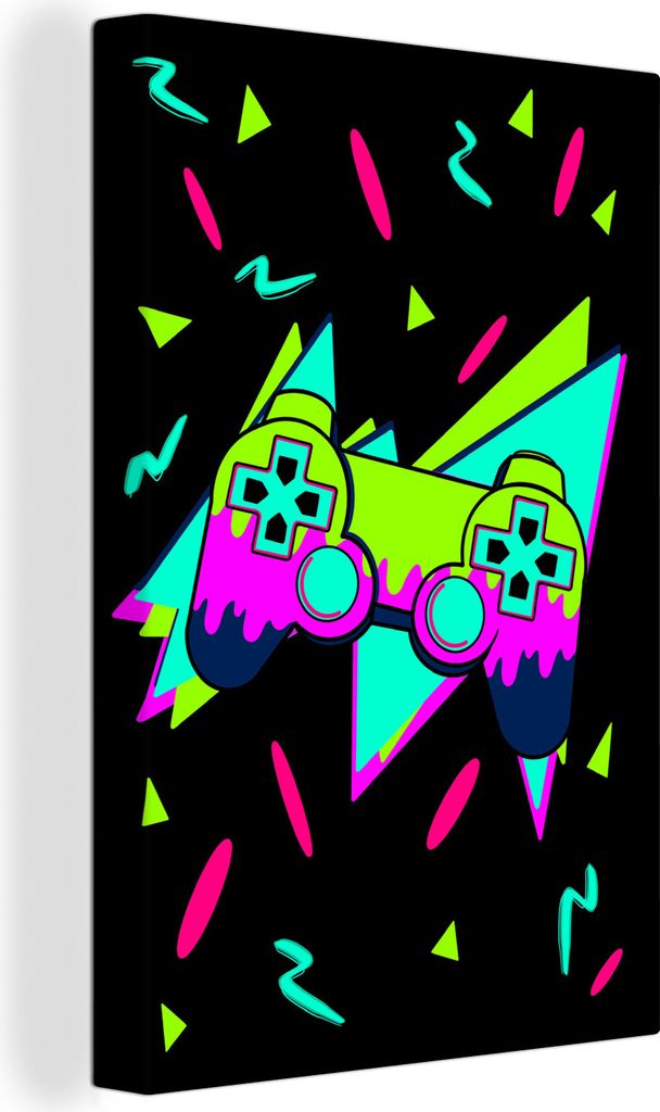 MuchoWow - Leinwandbilder - Gaming - Controller - Schwarz, Wandbild, Wanddeko Bilder Wohnzimmer, 80x120 cm