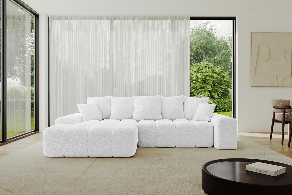 ALTDECOR Ecksofa mit Schlaffunktion und Bettkasten ENSI-L - 267x164x69 cm Weiß - Corner Sofa Bett Eckcouch Couch L-Form Schlafcouch Ausziehbar Woh...