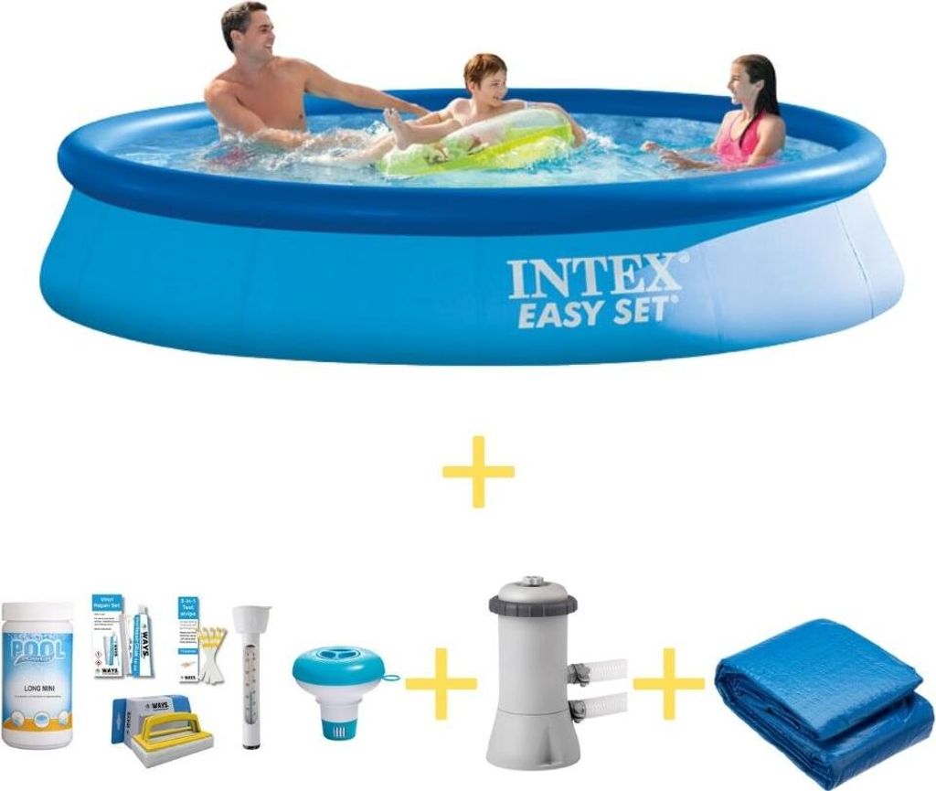 Intex Easy Set Pool - 366 x 76 cm - Inklusive WAYS Wartungspaket, Filterpumpe & Bodenplane
