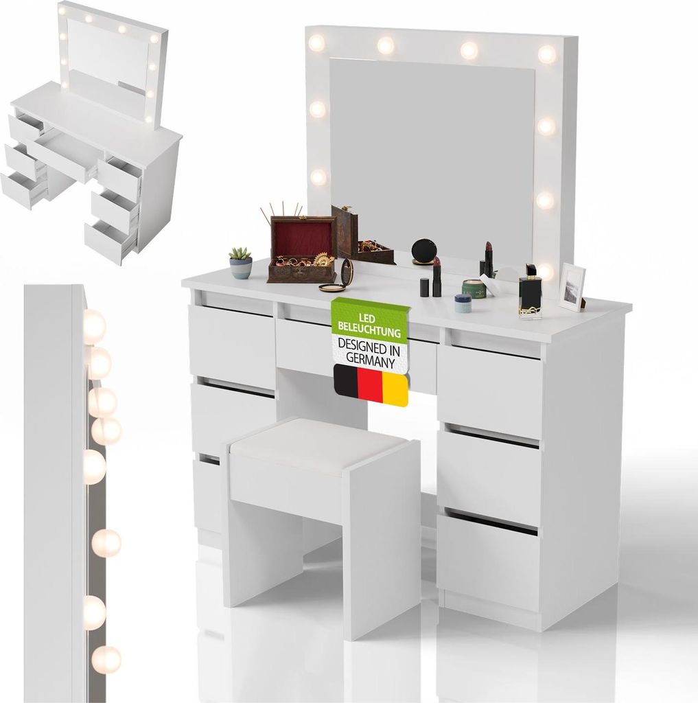 Juskys Schminktisch Talea und Hocker Melly mit LED, 7 Produktbild 