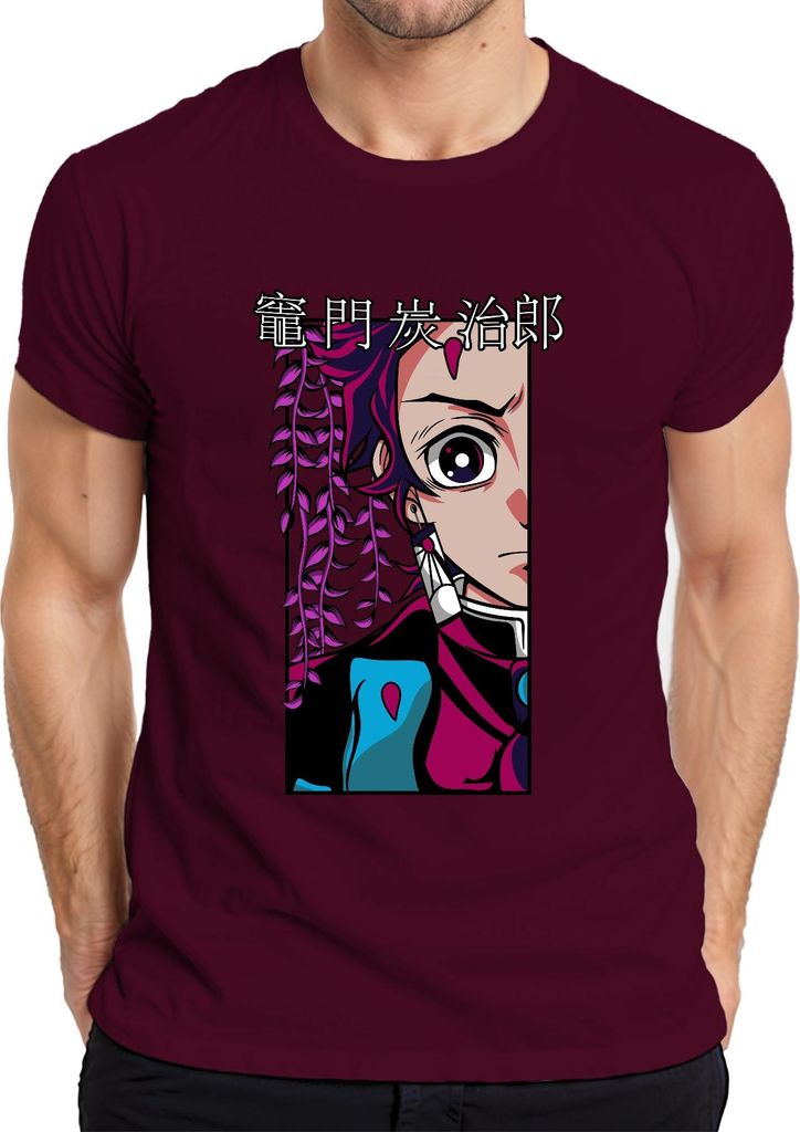 竈門炭治郎 鬼滅の刃 Anime Manga Cosplay Fan Geschenk Herren T-Shirt, Burgundy, L