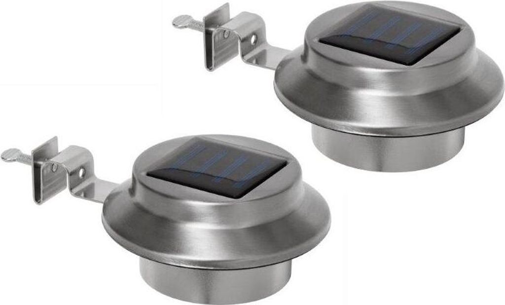 2-er Set Edelstahl Solar Dachrinnen-Leuchte inkl. Befestigungsmaterial | warm-weiss | kabellos | Außenbeleuchtung | Dachrinnenbeleuchtung