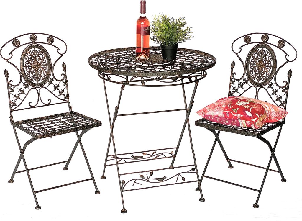 DanDiBo Sitzgruppe Eisen Garten Antik Bistroset AVIS Bistrotisch mit 2 Stühlen klappbar Metall Gartentisch