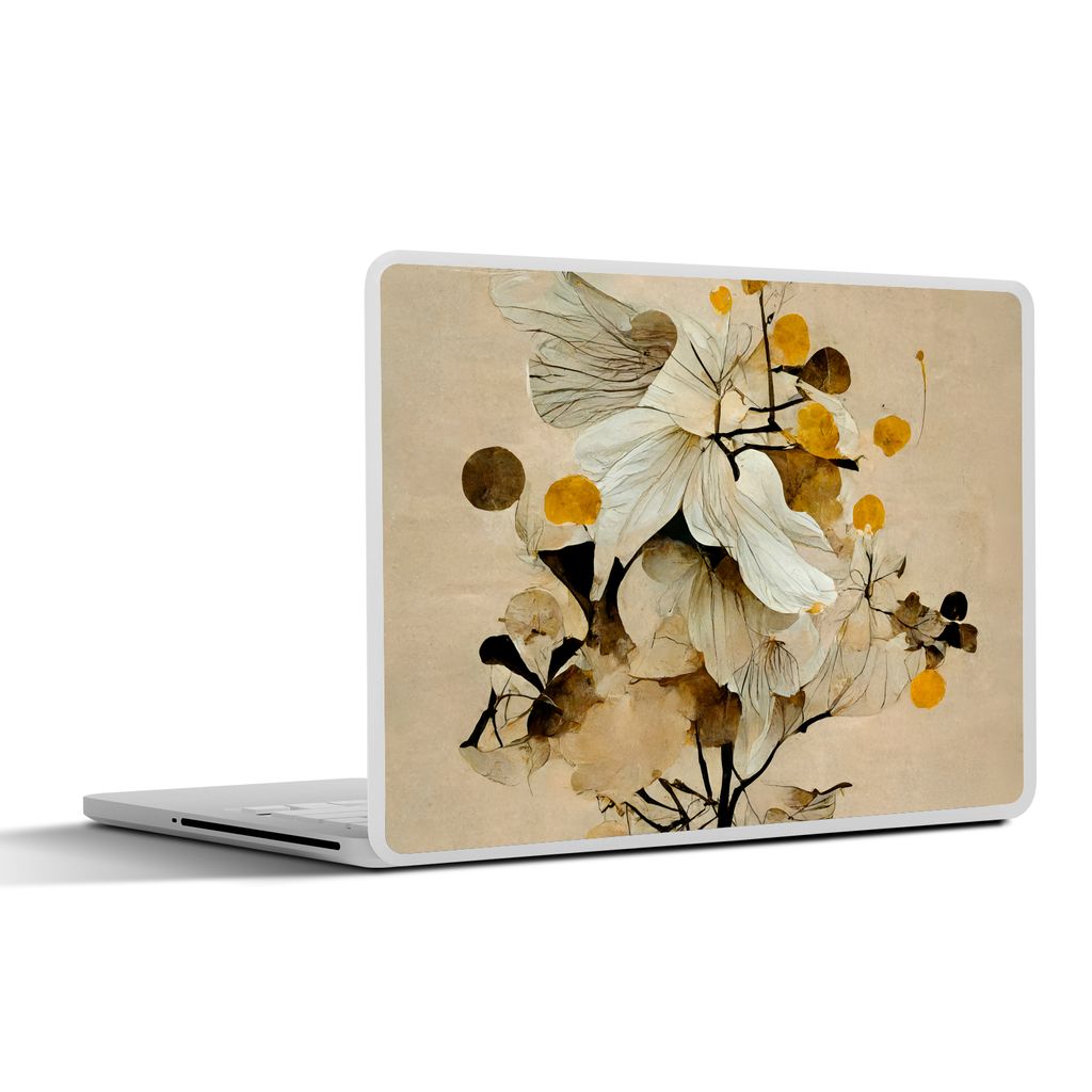 MuchoWow Laptop Aufkleber Sticker Cover Blumen - Pflanzen - Gold - Vintage 25x18 cm - Laptop-Deko