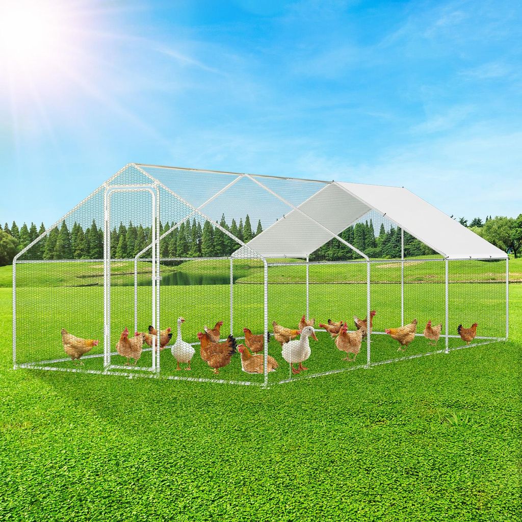 Izrielar Hühnerstall 3x8x2 m mit Dach, Metall Freilaufgehege verzinkt