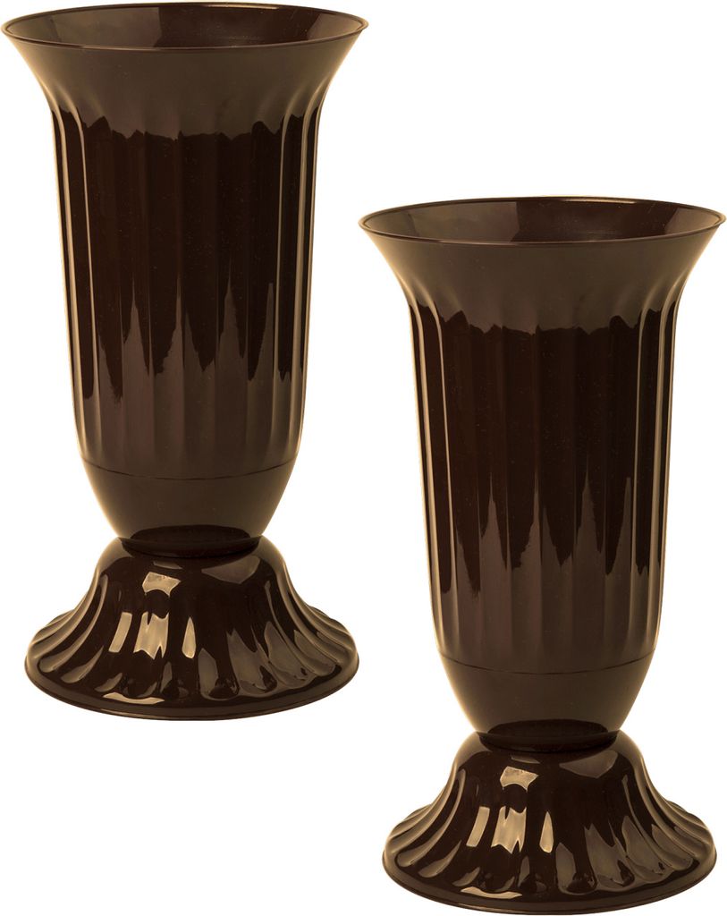 2x Außen Vase Garten Grab rund robuster Kunststoff mit abnehmbarem Stand Fuß