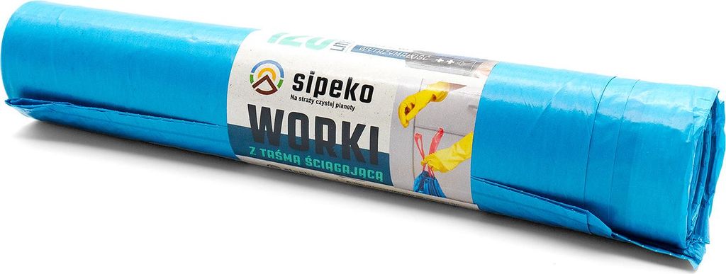 LDPE vrecia na odpadky s páskou SIPEKO 120L 10ks. MODRÉ Obrázok produktu 
