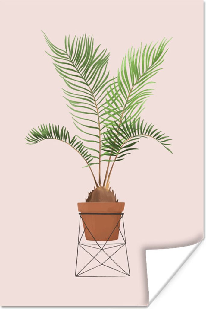 MuchoWow Poster Pflanze - Palme - Pastell - Rosa 80x120 cm - Papierdruck