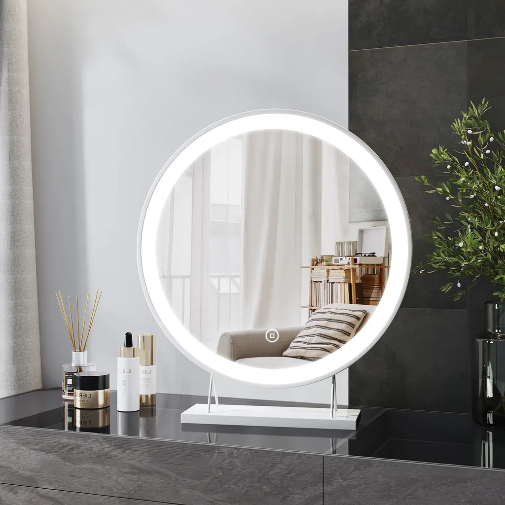 Heilmetz Miroir cosmétique LED Φ48cm rond miroir de table blanc tactile