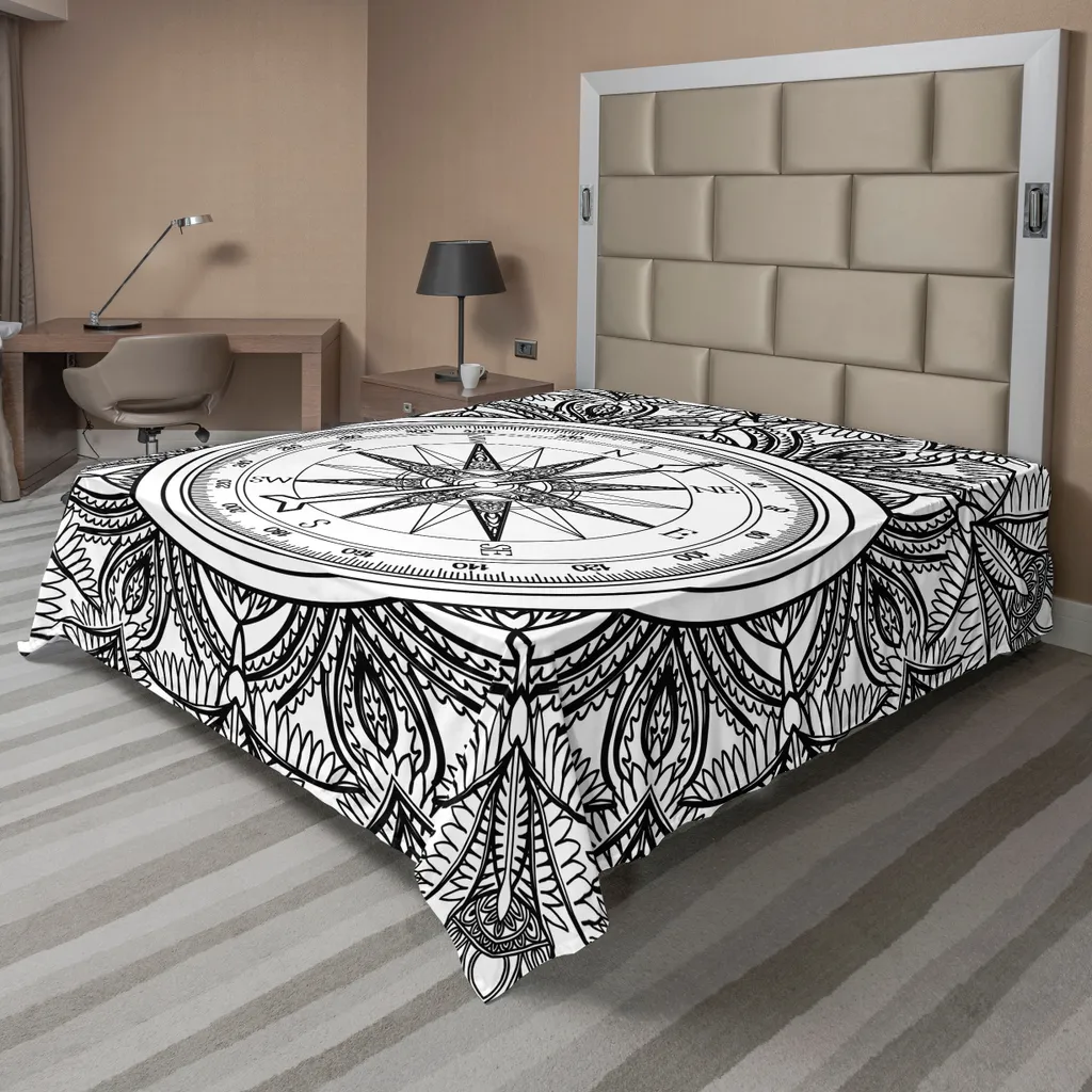 Drap de Lit Douceur Premium Rose des Vents Imprimée Noir et Blanc